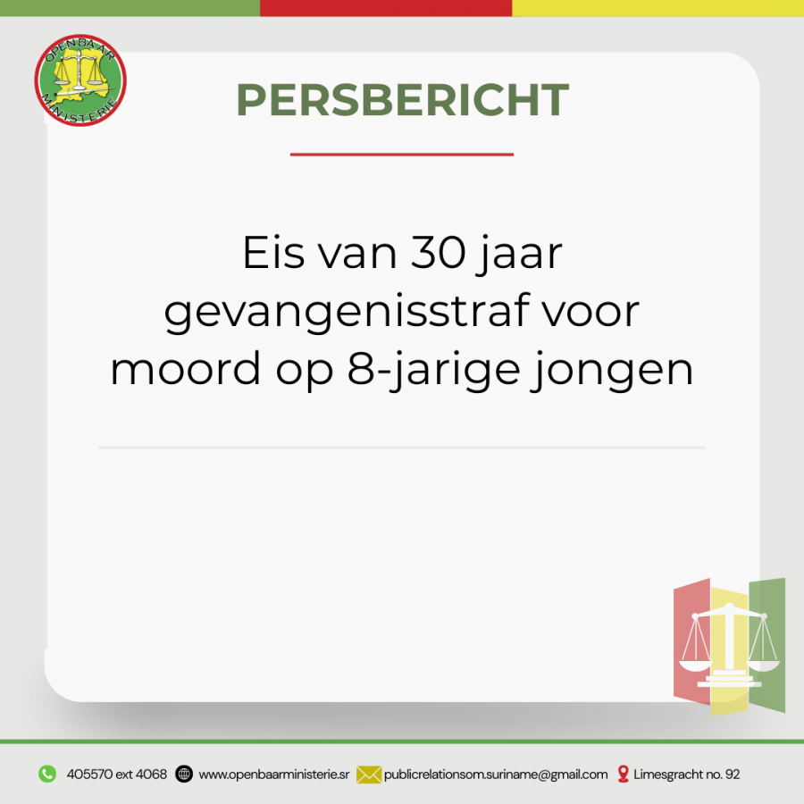 Persbericht Eis van 30 jaar gevangenisstraf voor moord op 8-jarige jongen