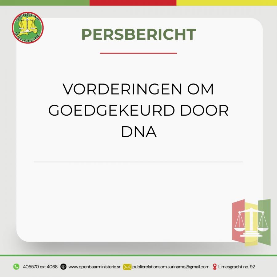 PERSBERICHT: VORDERINGEN OM GOEDGEKEURD DOOR DNA