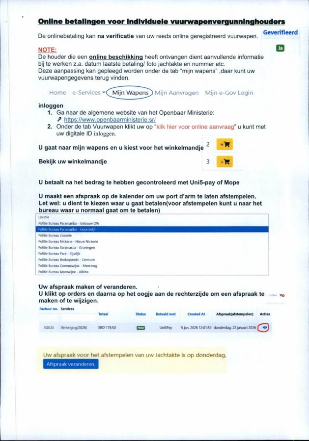 Hoe gaat de online betaling voor een vuurwapen? Zie onderstaande foto.